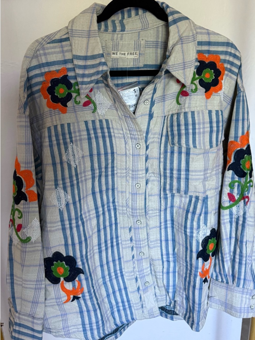 We The Free Embroidered Sashiko Shirt, Shirt Jacket - Large NWT - Picture 3 of 5